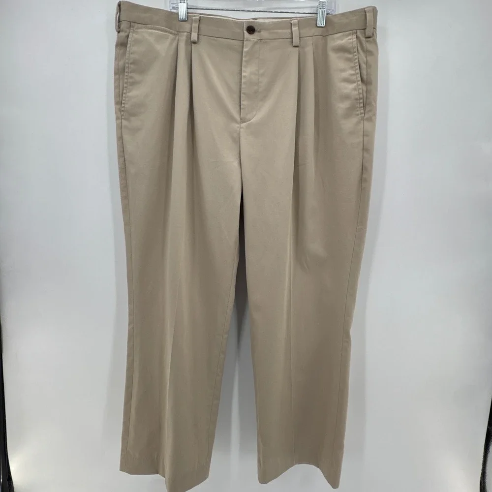 Eddie Bauer Dress‎ Pants Mens 42 Beige Cotton Wrinkle Resistant Classic Pleated